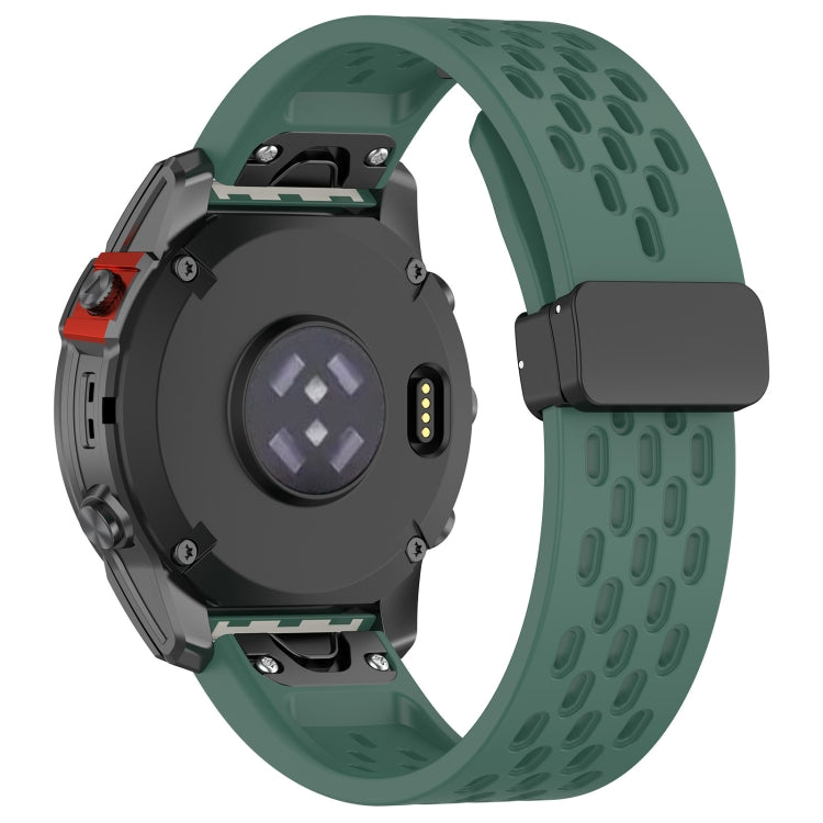 For Garmin Fenix 7X Quick Release Holes Magnetic Buckle Silicone Watch Band(Dark Green) - Watch Bands by buy2fix | Online Shopping UK | buy2fix