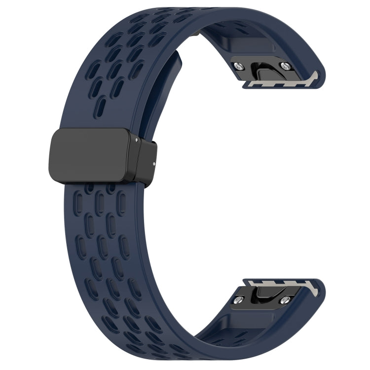 For Garmin Fenix 5x Sapphire Quick Release Holes Magnetic Buckle Silicone Watch Band(Dark Blue) - Watch Bands by buy2fix | Online Shopping UK | buy2fix