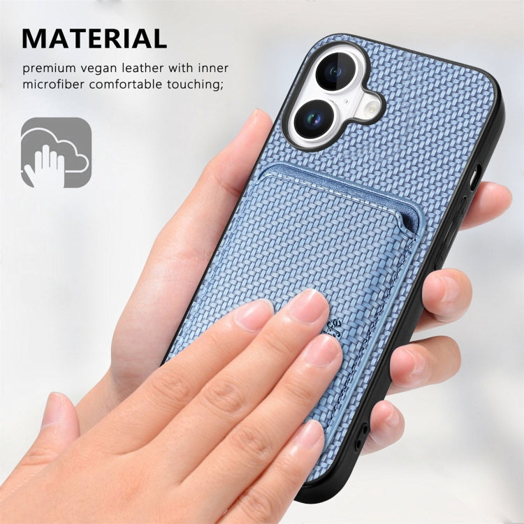 For iPhone 16 Carbon Fiber Leather Card Magsafe Phone Case(Blue) - iPhone 16 Cases by buy2fix | Online Shopping UK | buy2fix