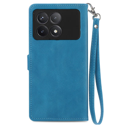 For Xiaomi Redmi K70 Embossed Flower Zipper Leather Phone Case(Blue) - K70 Cases by buy2fix | Online Shopping UK | buy2fix