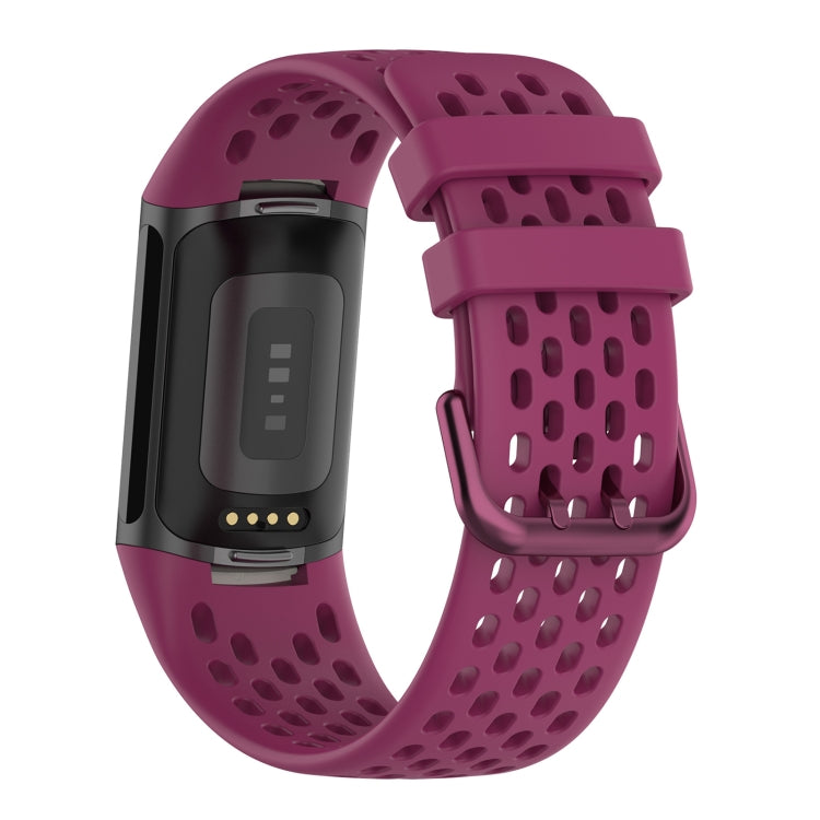 For Fitbit Charge 5 Solid Color Breathable Sports Silicone Watch Band(Wine Red) - Watch Bands by buy2fix | Online Shopping UK | buy2fix