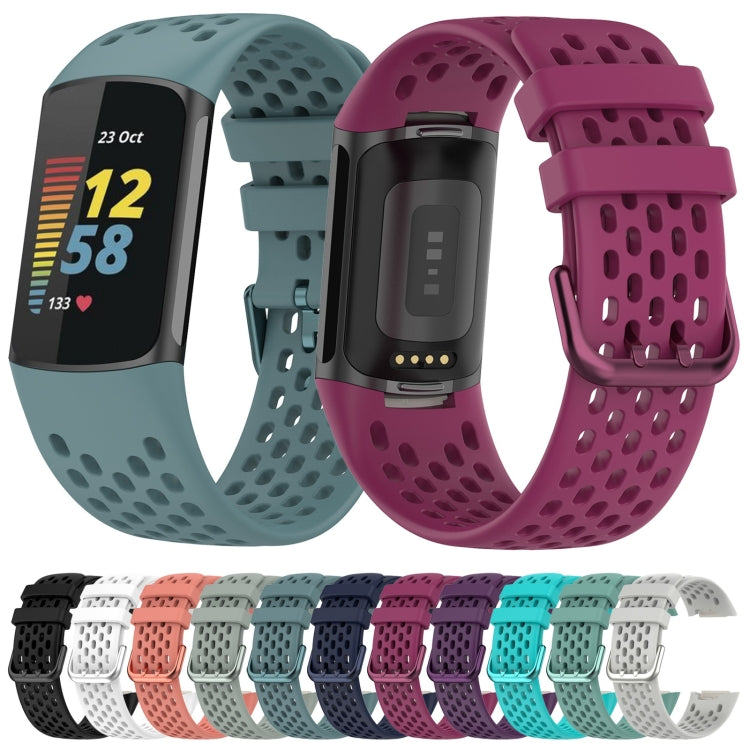 For Fitbit Charge 6 Solid Color Breathable Sports Silicone Watch Band(Blue) - Watch Bands by buy2fix | Online Shopping UK | buy2fix