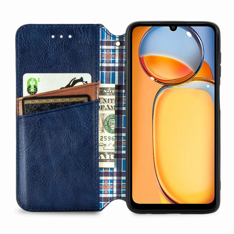 For Xiaomi Redmi 13C Cubic Grid Pressed Magnetic Leather Phone Case(Blue) - 13C Cases by buy2fix | Online Shopping UK | buy2fix