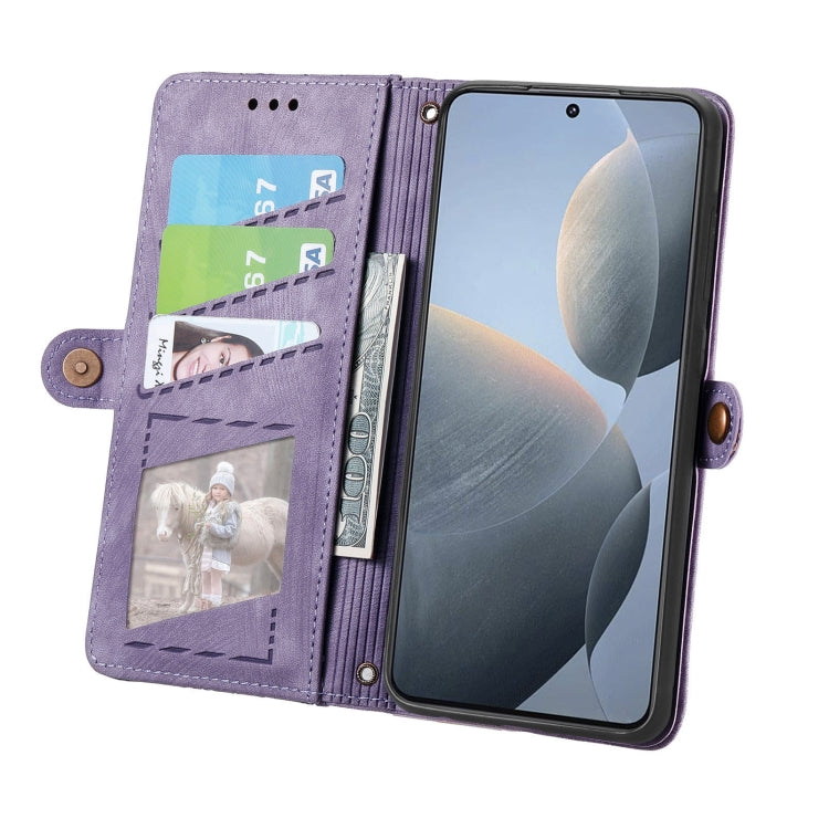 For Xiaomi Redmi K70E Geometric Zipper Wallet Side Buckle Leather Phone Case(Purple) - K70E Cases by buy2fix | Online Shopping UK | buy2fix