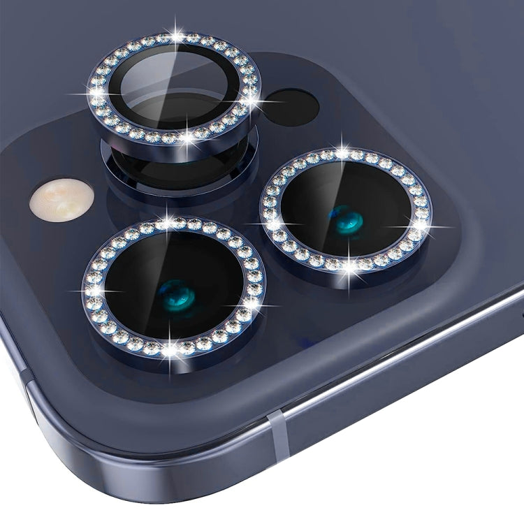 For iPhone 15 Pro / 15 Pro Max NORTHJO Camera Lens Protector Tempered Glass Metal Rhinestone Ring Film(Blue) - iPhone 15 Pro Tempered Glass by NORTHJO | Online Shopping UK | buy2fix