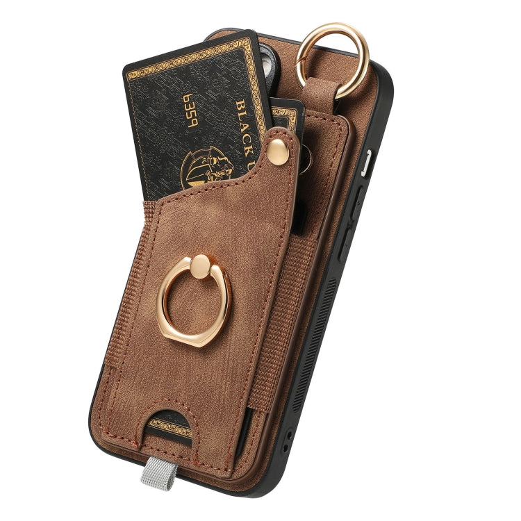 For iPhone 16 Pro Max Retro Skin-feel Ring Card Bag Phone Case with Hang Loop(Brown) - iPhone 16 Pro Max Cases by buy2fix | Online Shopping UK | buy2fix