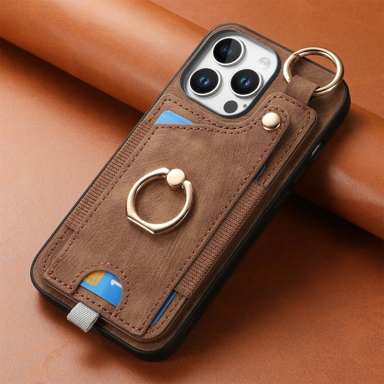 For iPhone 16 Pro Max Retro Skin-feel Ring Card Bag Phone Case with Hang Loop(Brown) - iPhone 16 Pro Max Cases by buy2fix | Online Shopping UK | buy2fix