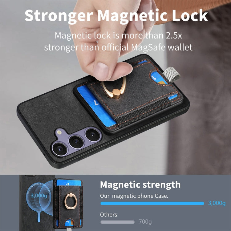 For Samsung Galaxy S25 5G Retro Splitable Magnetic Card Bag Leather Phone Case(Black) - Galaxy Phone Cases by buy2fix | Online Shopping UK | buy2fix