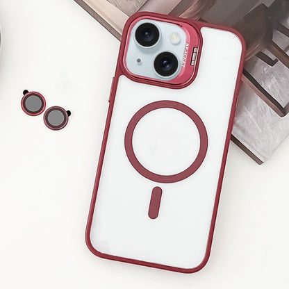 For iPhone 15 Plus MagSafe Acrylic Hybrid TPU Holder Phone Case with Lens film(Red) - iPhone 15 Plus Cases by buy2fix | Online Shopping UK | buy2fix
