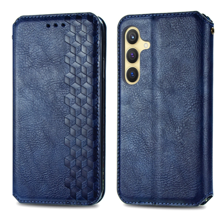 For Samsung Galaxy S24+ 5G Cubic Grid Pressed Magnetic Leather Phone Case(Blue) - Galaxy S24+ 5G Cases by buy2fix | Online Shopping UK | buy2fix