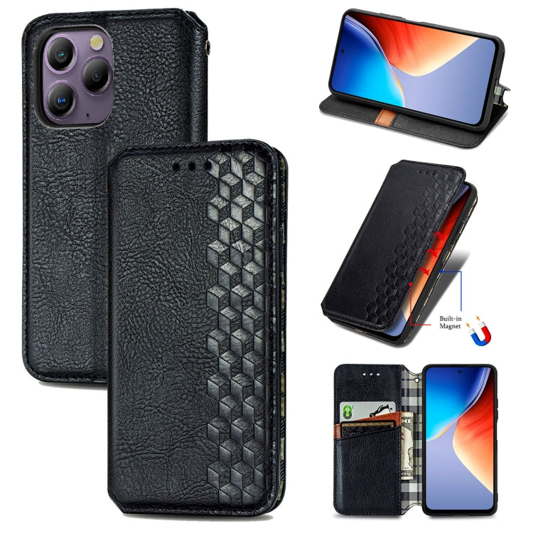 For Blackview A96 Cubic Grid Pressed Magnetic Leather Phone Case(Black) - More Brand by buy2fix | Online Shopping UK | buy2fix