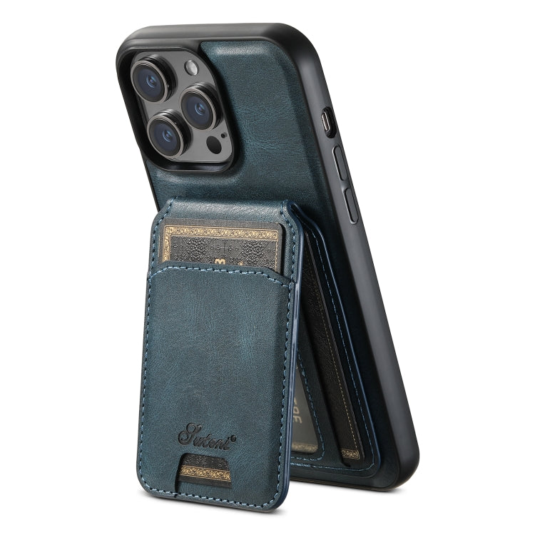 For iPhone 13 Pro Max Suteni H15 MagSafe Oil Eax Leather Detachable Wallet Back Phone Case(Blue) - iPhone 13 Pro Max Cases by Suteni | Online Shopping UK | buy2fix