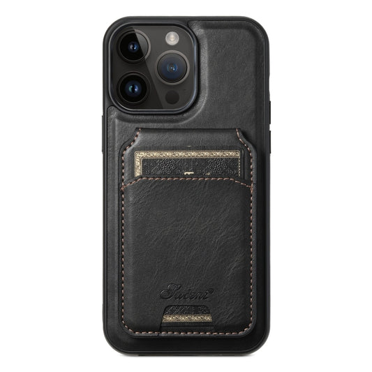 For iPhone 13 Pro Suteni H15 MagSafe Oil Eax Leather Detachable Wallet Back Phone Case(Black) - iPhone 13 Pro Cases by Suteni | Online Shopping UK | buy2fix