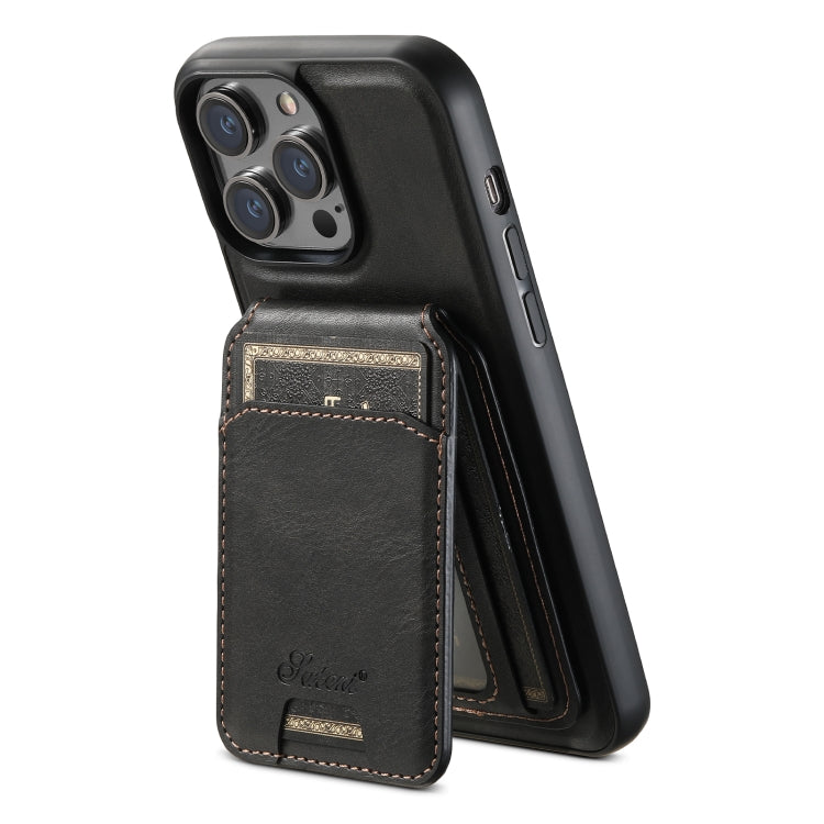 For iPhone 13 Suteni H15 MagSafe Oil Eax Leather Detachable Wallet Back Phone Case(Black) - iPhone 13 Cases by Suteni | Online Shopping UK | buy2fix