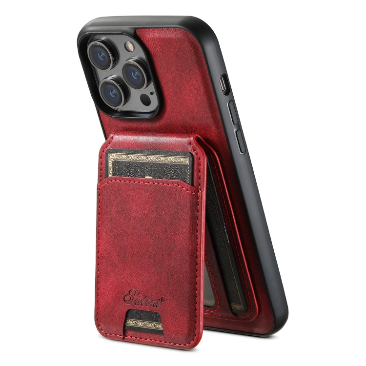 For iPhone 13 Suteni H15 MagSafe Oil Eax Leather Detachable Wallet Back Phone Case(Red) - iPhone 13 Cases by Suteni | Online Shopping UK | buy2fix