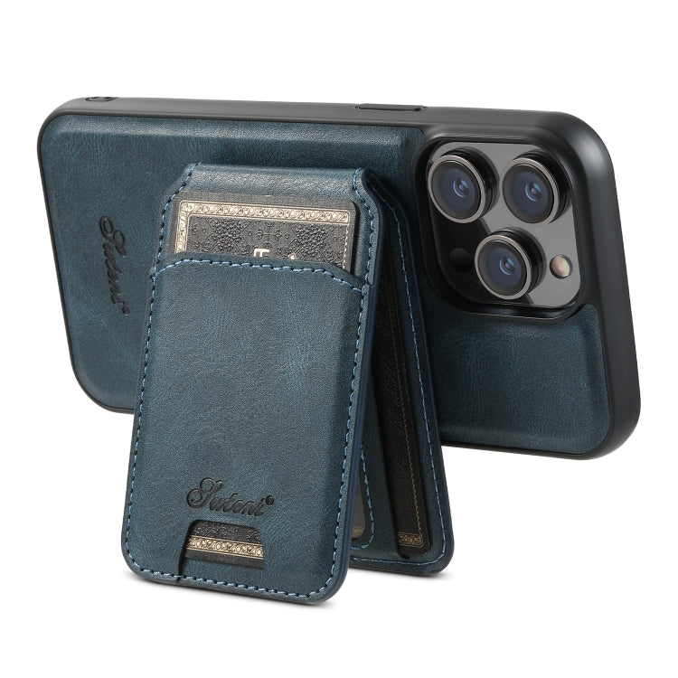 For iPhone 13 Suteni H15 MagSafe Oil Eax Leather Detachable Wallet Back Phone Case(Blue) - iPhone 13 Cases by Suteni | Online Shopping UK | buy2fix