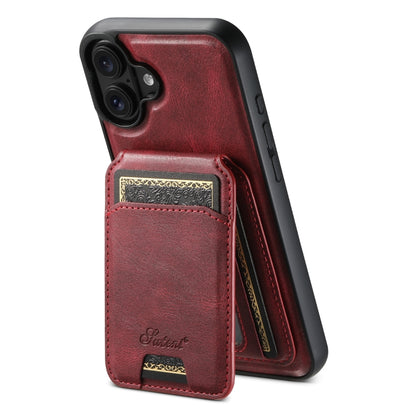 For iPhone 16 Plus Suteni H15 MagSafe Oil Eax Leather Detachable Wallet Back Phone Case(Red) - iPhone 16 Plus Cases by Suteni | Online Shopping UK | buy2fix