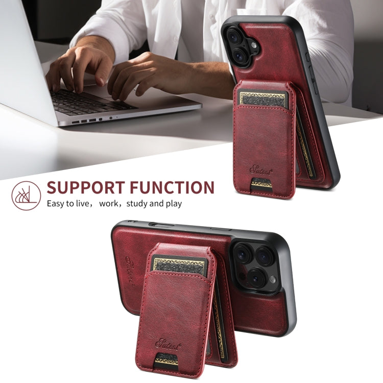 For iPhone 16 Plus Suteni H15 MagSafe Oil Eax Leather Detachable Wallet Back Phone Case(Red) - iPhone 16 Plus Cases by Suteni | Online Shopping UK | buy2fix