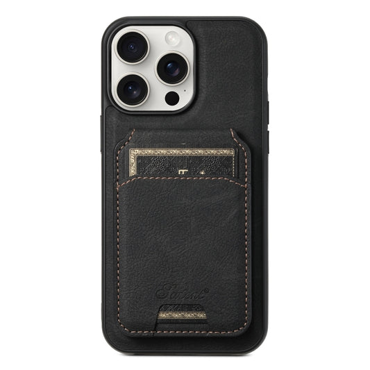 For iPhone 15 Pro Max Suteni H16 Litchi Texture Leather Detachable Wallet Back Phone Case(Black) - iPhone 15 Pro Max Cases by Suteni | Online Shopping UK | buy2fix