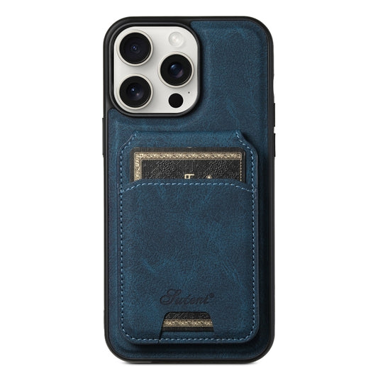 For iPhone 15 Pro Max Suteni H16 Litchi Texture Leather Detachable Wallet Back Phone Case(Blue) - iPhone 15 Pro Max Cases by Suteni | Online Shopping UK | buy2fix