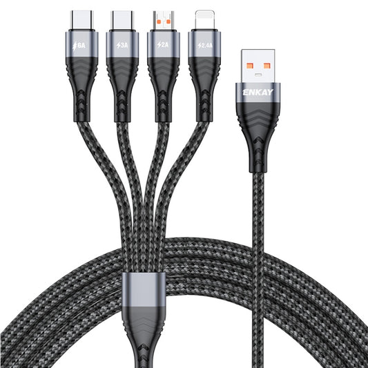 ENKAY 4-in-1 6A USB-A to Type-C / 8 Pin / Micro USB Multifunction Fast Charging Cable, Cable Length:1m(Grey) - Multifunction Cable by ENKAY | Online Shopping UK | buy2fix