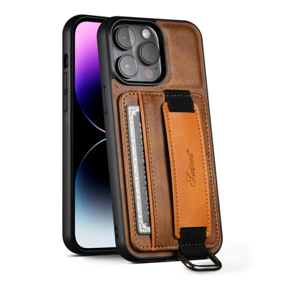 For iPhone 16 Pro Max Suteni H13 Card Wallet Wrist Strap Holder PU Phone Case(Brown) - iPhone 16 Pro Max Cases by Suteni | Online Shopping UK | buy2fix