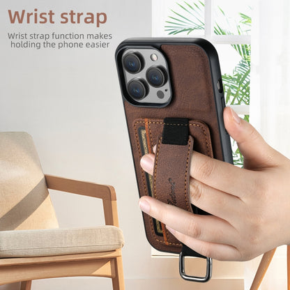 For iPhone 16 Pro Suteni H13 Litchi Leather Wrist Strap Wallet Back Phone Case(Brown) - iPhone 16 Pro Cases by Suteni | Online Shopping UK | buy2fix