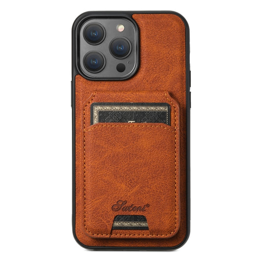 For iPhone 13 Pro Suteni H17 Litchi Texture Leather MagSafe Detachable Wallet Phone Case(Khaki) - iPhone 13 Pro Cases by Suteni | Online Shopping UK | buy2fix