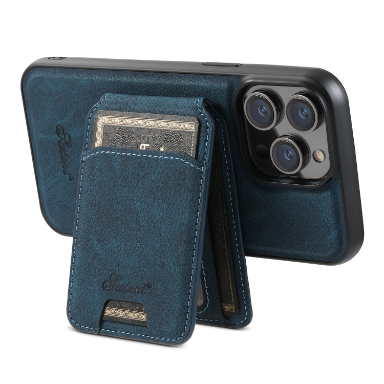 For iPhone 13 Suteni H17 Litchi Texture Leather MagSafe Detachable Wallet Phone Case(Blue) - iPhone 13 Cases by Suteni | Online Shopping UK | buy2fix