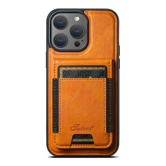 For iPhone 13 Pro Suteni H17 Oil Eax Leather MagSafe Detachable Wallet Phone Case(Khaki) - iPhone 13 Pro Cases by Suteni | Online Shopping UK | buy2fix
