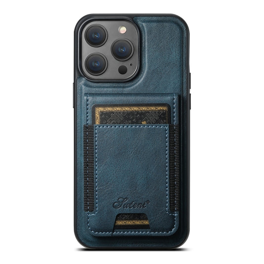 For iPhone 13 Pro Suteni H17 Oil Eax Leather MagSafe Detachable Wallet Phone Case(Blue) - iPhone 13 Pro Cases by Suteni | Online Shopping UK | buy2fix