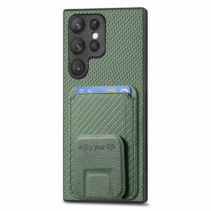 For Samsung Galaxy S23 Ultra 5G Carbon Fiber Card Bag Fold Stand Phone Case(Green) - Galaxy S23 Ultra 5G Cases by buy2fix | Online Shopping UK | buy2fix