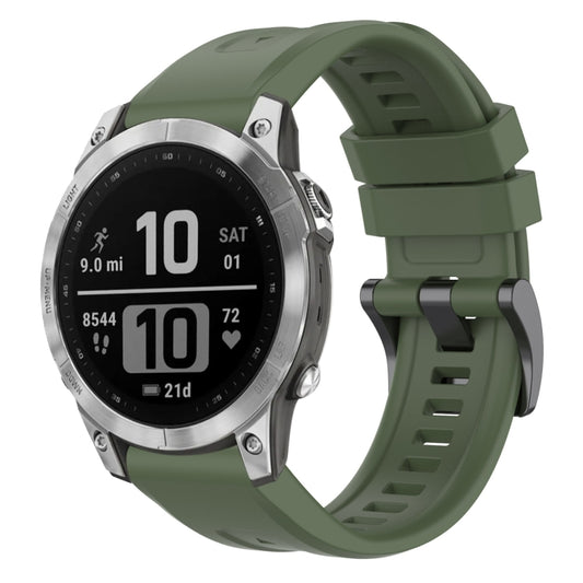 For Garmin Fenix 7 Pro Solid Color Black Buckle Silicone Quick Release Watch Band(Dark Green) - Watch Bands by buy2fix | Online Shopping UK | buy2fix