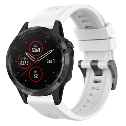 For Garmin Fenix 5 / Fenix 5 Plus Solid Color Black Buckle Silicone Quick Release Watch Band(White) - Watch Bands by buy2fix | Online Shopping UK | buy2fix