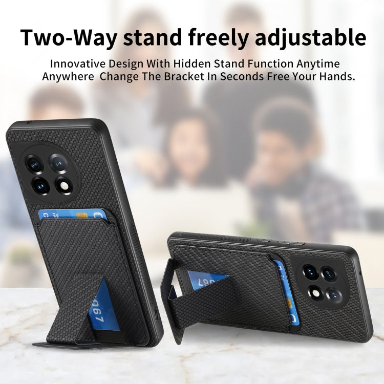 For OnePlus 11 Carbon Fiber Card Bag Fold Stand Phone Case(Black) - OnePlus Cases by buy2fix | Online Shopping UK | buy2fix