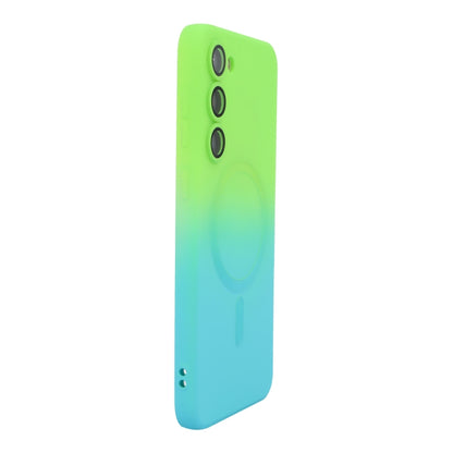 For Samsung Galaxy S24+ 5G ENKAY Hat-Prince MagSafe Rainbow Gradient Silicone Phone Case with Lens Film(Green Blue) - Galaxy S24+ 5G Cases by ENKAY | Online Shopping UK | buy2fix