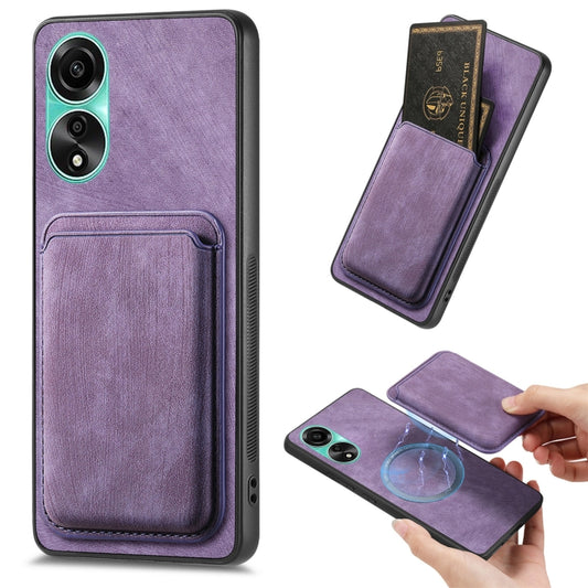 For OPPO A78 4G Retro Leather Card Bag Magnetic Phone Case(Purple) - OPPO Cases by buy2fix | Online Shopping UK | buy2fix