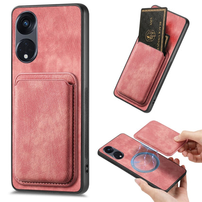 For OPPO Reno8 T 5G Retro Leather Card Bag Magnetic Phone Case(Pink) - OPPO Cases by buy2fix | Online Shopping UK | buy2fix