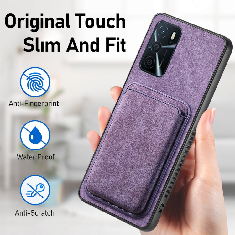 For OPPO Reno7 5G Retro Leather Card Bag Magnetic Phone Case(Purple) - OPPO Cases by buy2fix | Online Shopping UK | buy2fix