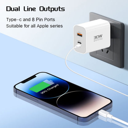 PD30W USB-C / Type-C + 8 Pin + USB Charger with Type-C to 8 Pin Date Cable(EU Plug) - USB Charger by buy2fix | Online Shopping UK | buy2fix