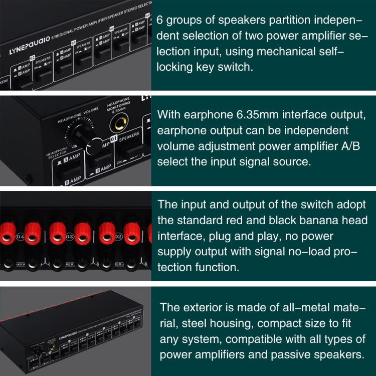 B06 82 In 6 Out Power Amplifier Speaker Selector 6 Region Stereo Speaker Switcher -  by buy2fix | Online Shopping UK | buy2fix