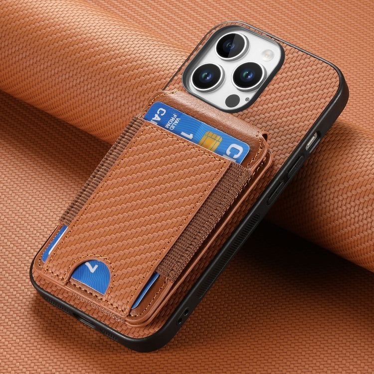 For iPhone 16 Pro Carbon Fiber Vertical Flip Wallet Stand Phone Case(Brown) - iPhone 16 Pro Cases by buy2fix | Online Shopping UK | buy2fix