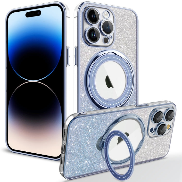 For iPhone 14 Pro Rotation MagSafe Holder Gradient Glitter TPU Phone Case(Sierra Blue) - iPhone 14 Pro Cases by buy2fix | Online Shopping UK | buy2fix