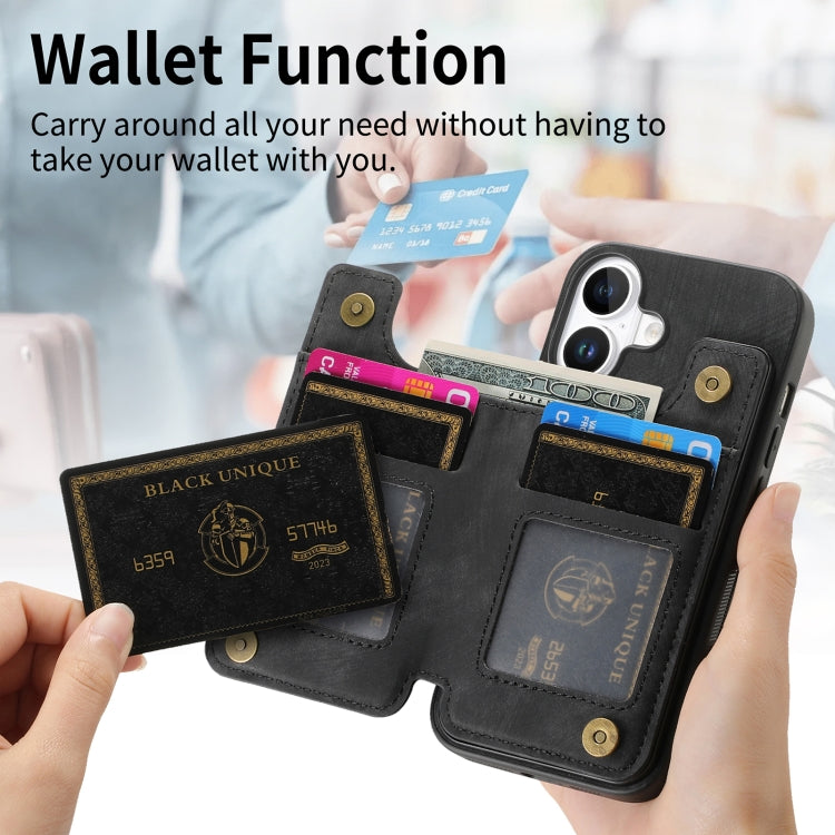 For iPhone 16 Plus Retro Leather Zipper Wallet Back Phone Case(Black) - More iPhone Cases by buy2fix | Online Shopping UK | buy2fix