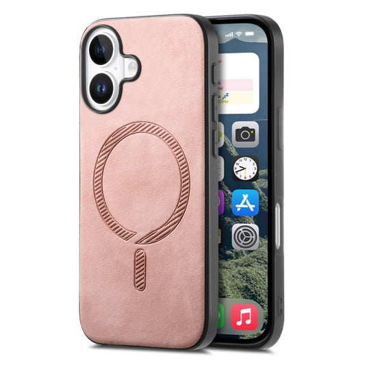 For iPhone 16 Solid Color Retro Magsafe PU Back Cover Phone Case(Pink) - iPhone 16 Cases by buy2fix | Online Shopping UK | buy2fix