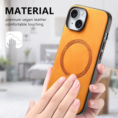 For iPhone 16 Plus Solid Color Retro Magsafe PU Back Cover Phone Case(Yellow) - iPhone 16 Plus Cases by buy2fix | Online Shopping UK | buy2fix