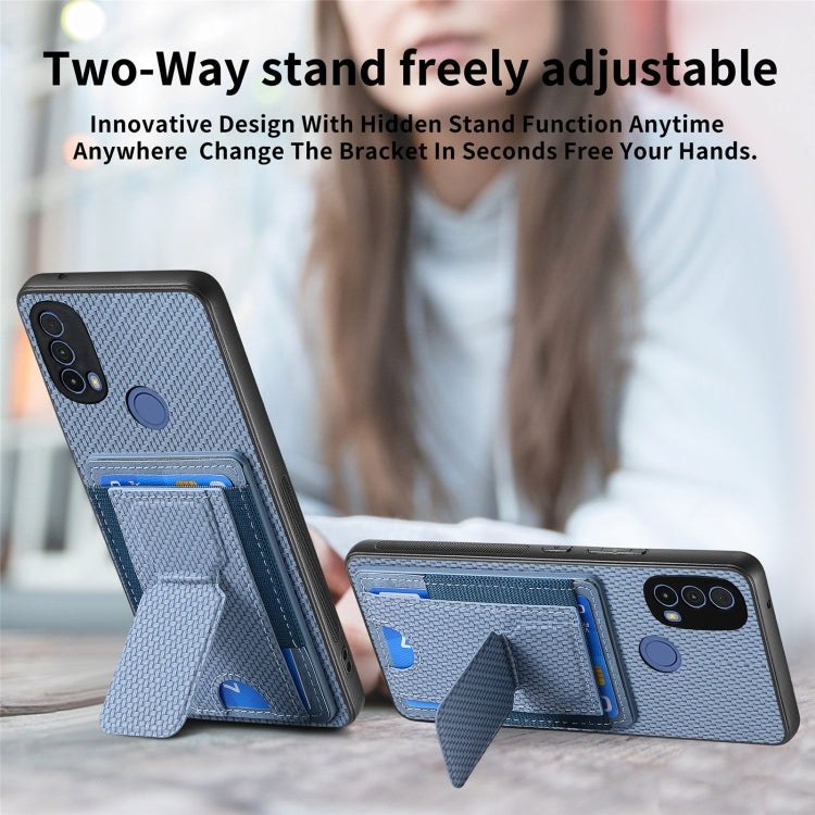 For Motorola Moto G 5G 2024 4G Carbon Fiber Fold Stand Elastic Card Bag Phone Case(Blue) - Motorola Cases by buy2fix | Online Shopping UK | buy2fix