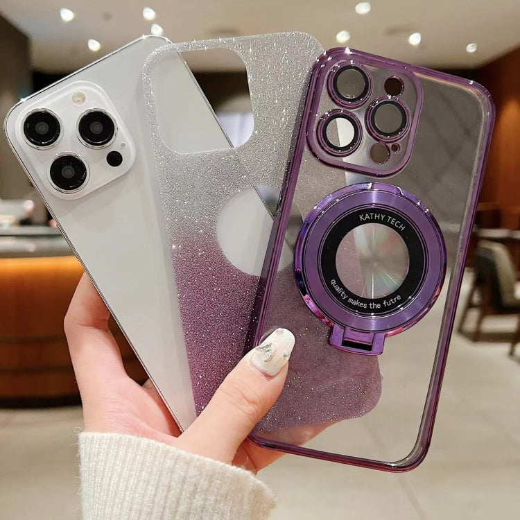 For iPhone 16 Plus Electroplated Holder Gradient Glitter MagSafe Phone Case(Purple) - iPhone 16 Plus Cases by buy2fix | Online Shopping UK | buy2fix