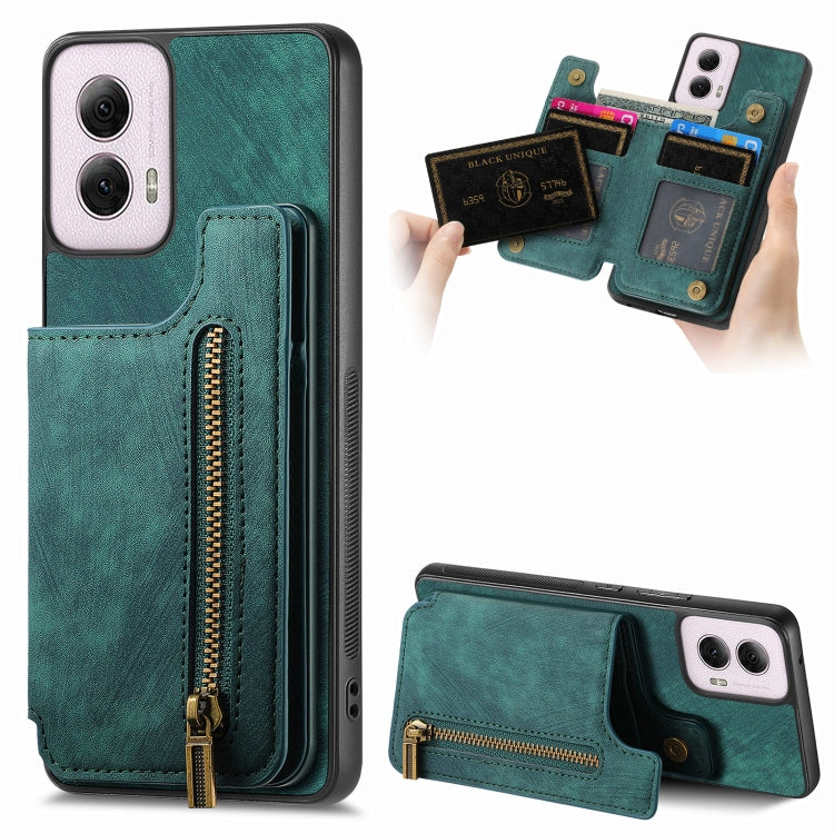 For Motorola G Power 5G 2024 Retro Leather Zipper Wallet Back Phone Case(Green) - Motorola Cases by buy2fix | Online Shopping UK | buy2fix