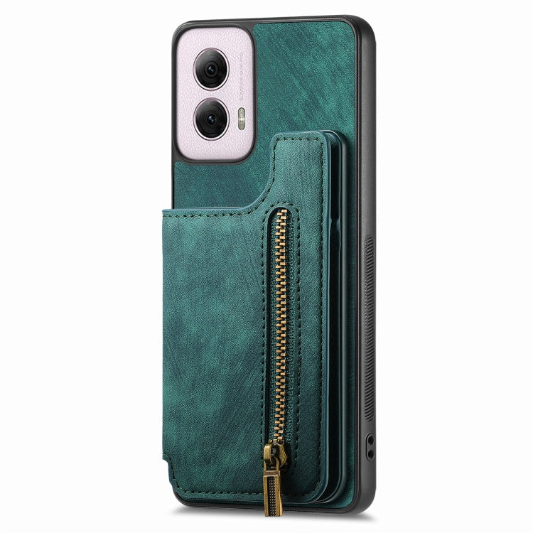 For Motorola G Power 5G 2024 Retro Leather Zipper Wallet Back Phone Case(Green) - Motorola Cases by buy2fix | Online Shopping UK | buy2fix